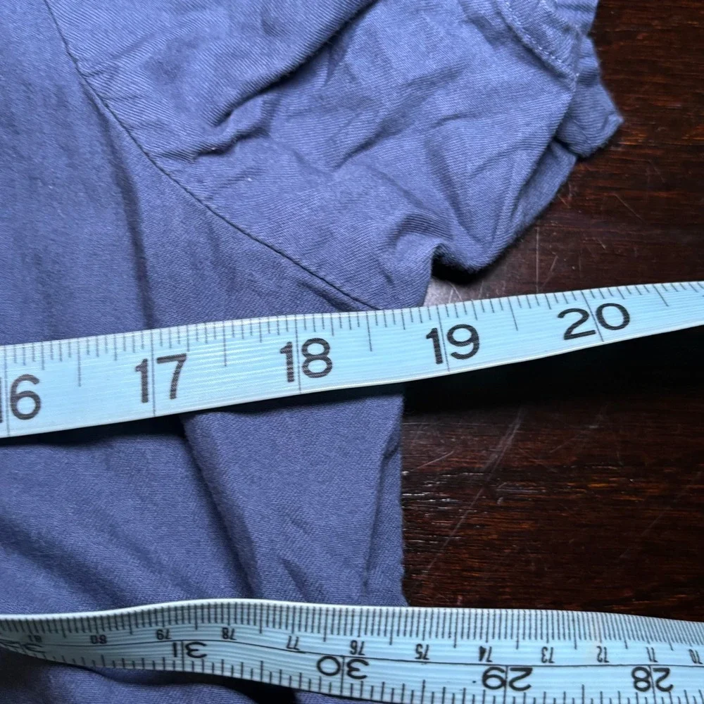 Pact Blue Organic Cotton Henley Blouse Elastic Hem Short Sleeve Top  sustainable